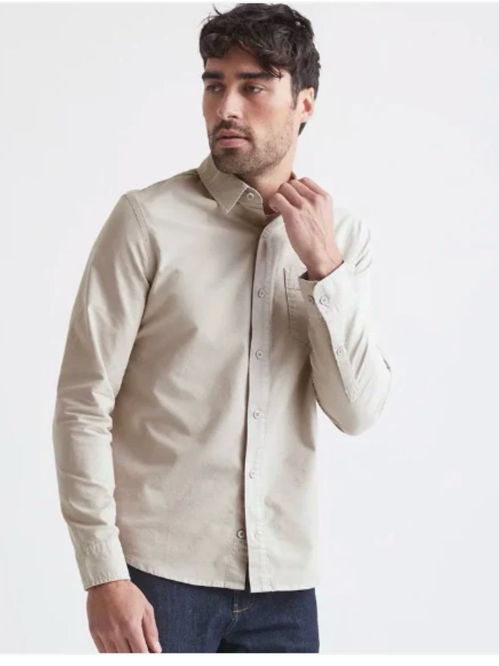 DUER Performance Oxford Long Sleeve Utility Shirt in Sand Button Down